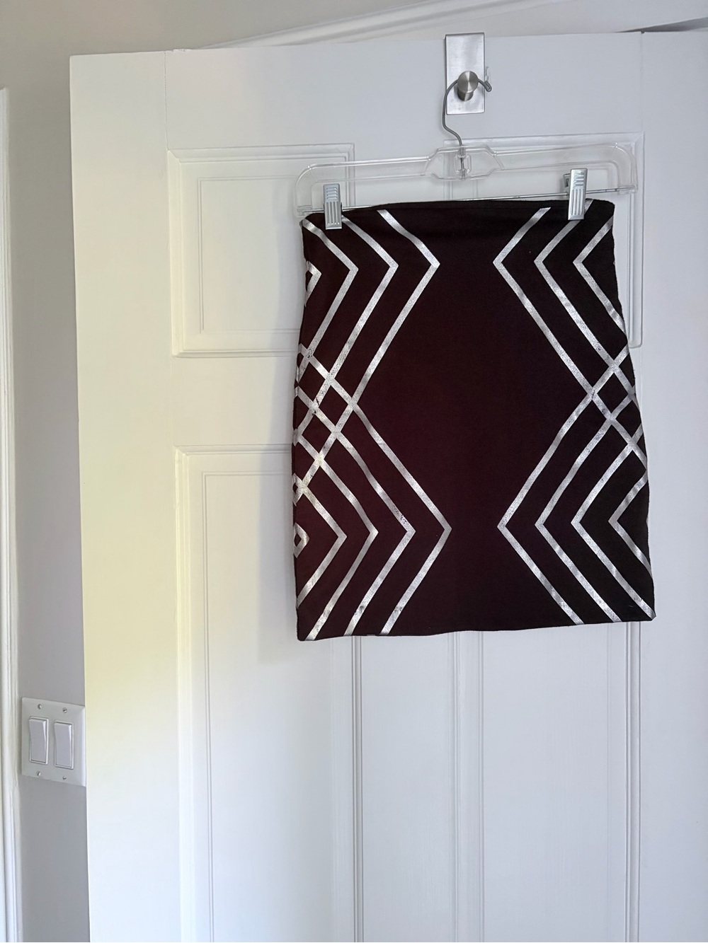 Brooklyn Industries Geometric Pattern Black Mini Skirt with Silver Accents